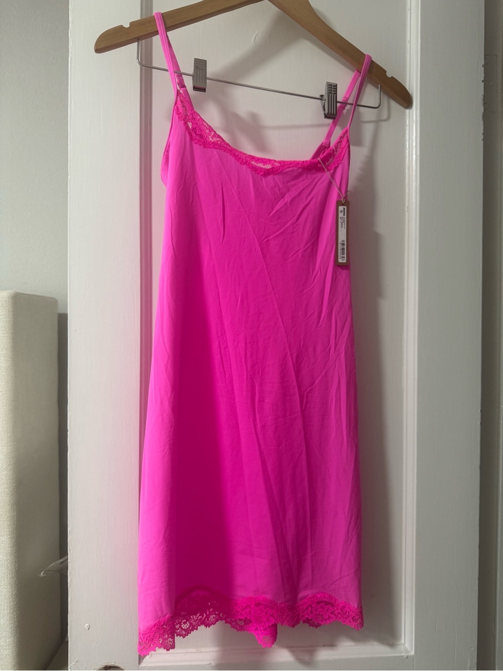 SKIMS Hot Pink Lace-Trim Slip Dress
